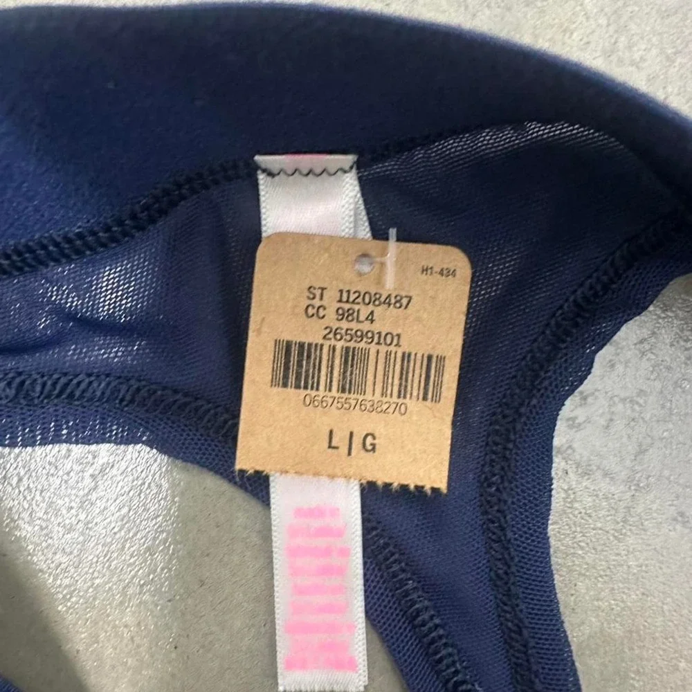 PINK Victoria's Secret Blue Crushed Velvet Mesh Thong Panty NWT Women's Large